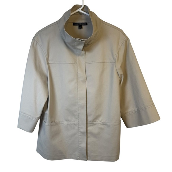Lafayette 148 Neutral 1/2 Sleeve Lightweight Full Zip Jacket Size 8 - Picture 1 of 8